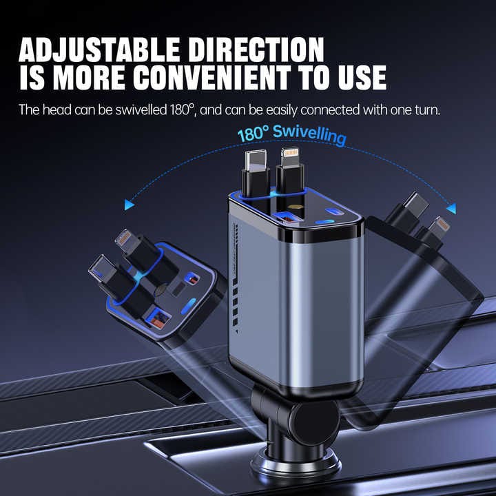 Retractable Car Charger Dual-Wire Fast Charger, Reliable Power on the go