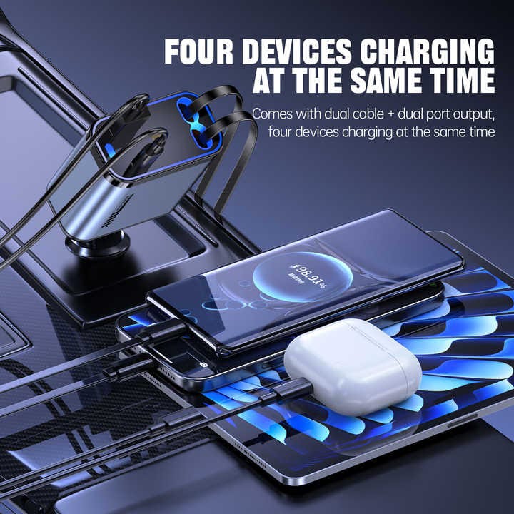 Retractable Car Charger Dual-Wire Fast Charger, Reliable Power on the go
