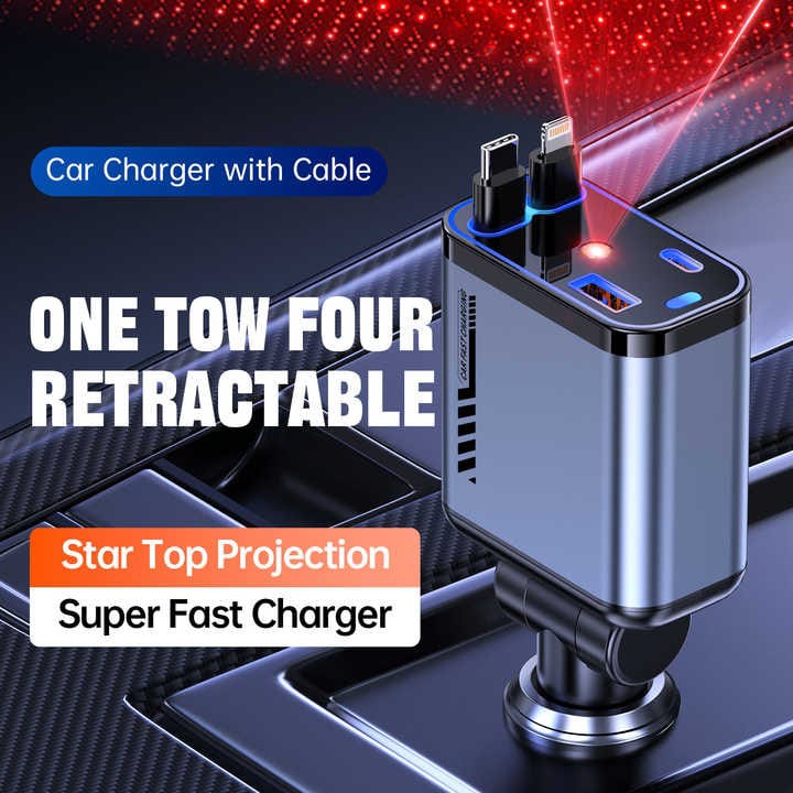Retractable Car Charger Dual-Wire Fast Charger, Reliable Power on the go